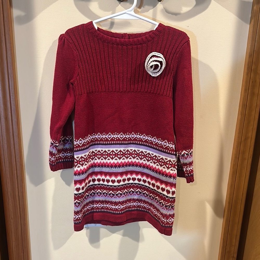 Casual Red Ribbed Crew Neck Long Sleeve Sweater Dress